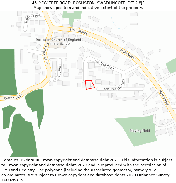 46, YEW TREE ROAD, ROSLISTON, SWADLINCOTE, DE12 8JF: Location map and indicative extent of plot