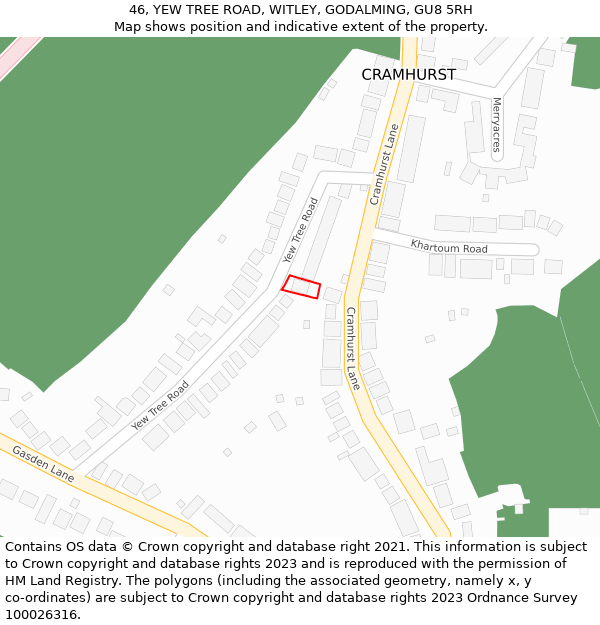 46, YEW TREE ROAD, WITLEY, GODALMING, GU8 5RH: Location map and indicative extent of plot