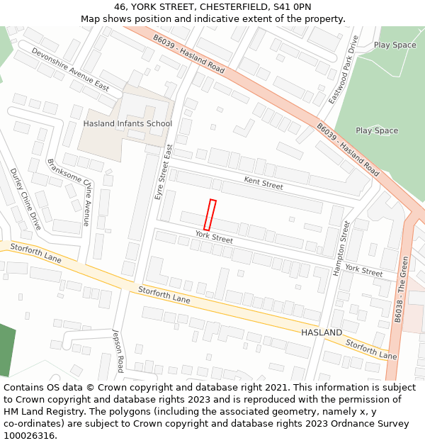 46, YORK STREET, CHESTERFIELD, S41 0PN: Location map and indicative extent of plot