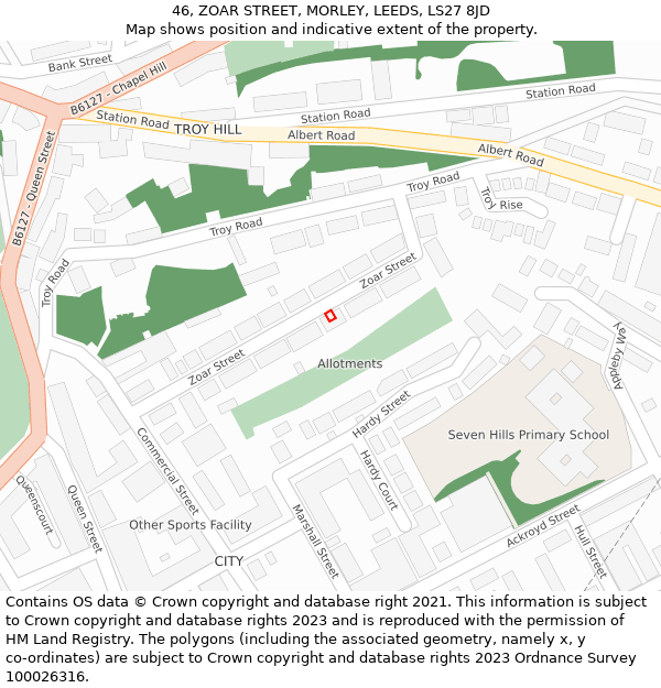 46, ZOAR STREET, MORLEY, LEEDS, LS27 8JD: Location map and indicative extent of plot