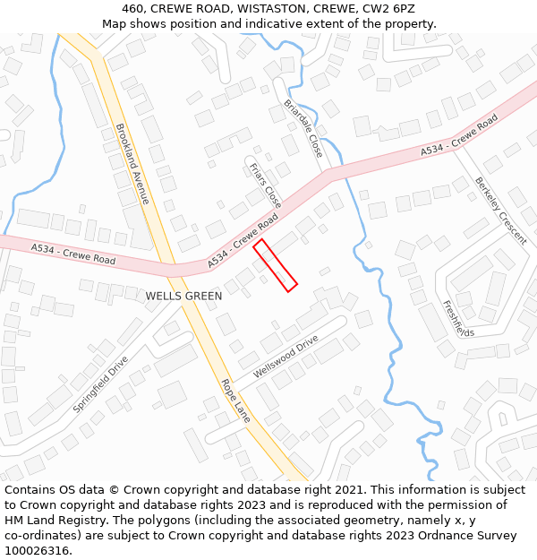 460, CREWE ROAD, WISTASTON, CREWE, CW2 6PZ: Location map and indicative extent of plot