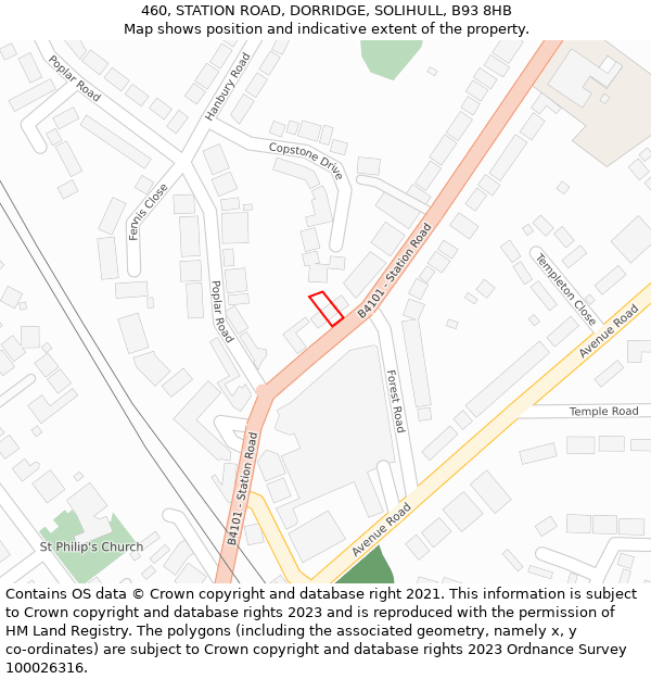 460, STATION ROAD, DORRIDGE, SOLIHULL, B93 8HB: Location map and indicative extent of plot