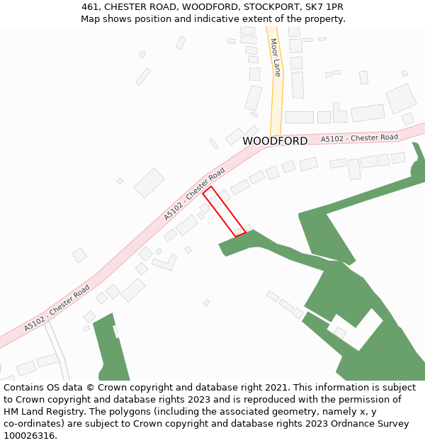 461, CHESTER ROAD, WOODFORD, STOCKPORT, SK7 1PR: Location map and indicative extent of plot