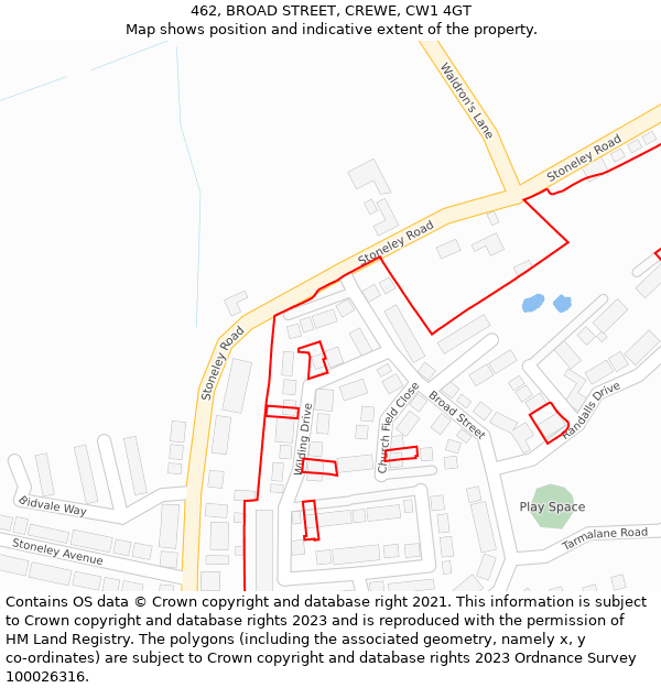 462, BROAD STREET, CREWE, CW1 4GT: Location map and indicative extent of plot