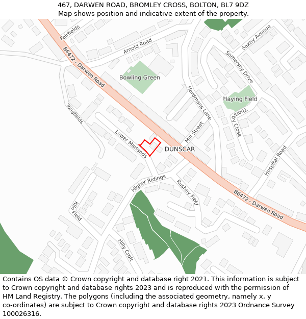 467, DARWEN ROAD, BROMLEY CROSS, BOLTON, BL7 9DZ: Location map and indicative extent of plot