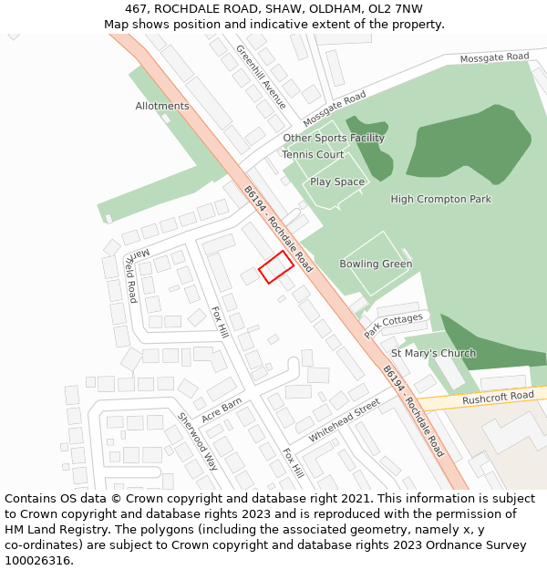 467, ROCHDALE ROAD, SHAW, OLDHAM, OL2 7NW: Location map and indicative extent of plot