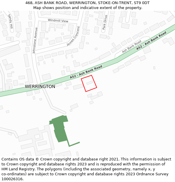 468, ASH BANK ROAD, WERRINGTON, STOKE-ON-TRENT, ST9 0DT: Location map and indicative extent of plot