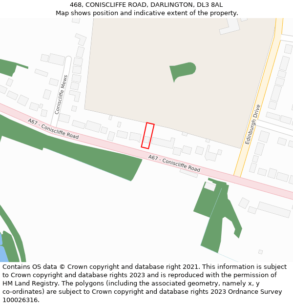 468, CONISCLIFFE ROAD, DARLINGTON, DL3 8AL: Location map and indicative extent of plot
