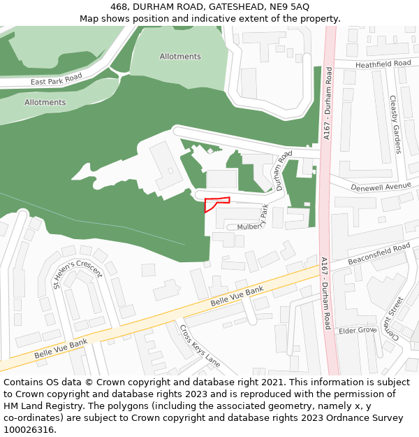 468, DURHAM ROAD, GATESHEAD, NE9 5AQ: Location map and indicative extent of plot