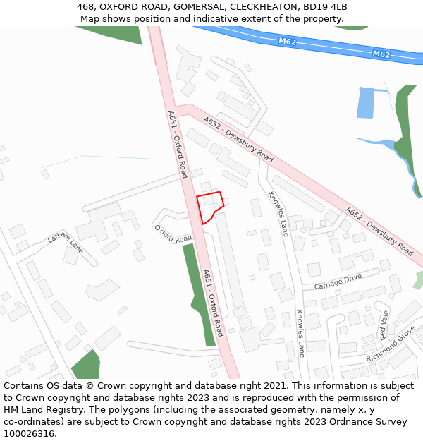 468, OXFORD ROAD, GOMERSAL, CLECKHEATON, BD19 4LB: Location map and indicative extent of plot