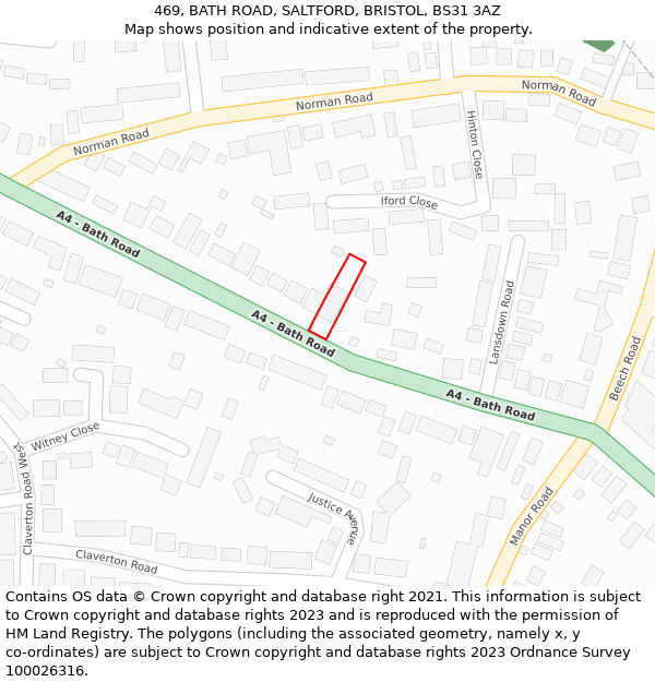 469, BATH ROAD, SALTFORD, BRISTOL, BS31 3AZ: Location map and indicative extent of plot