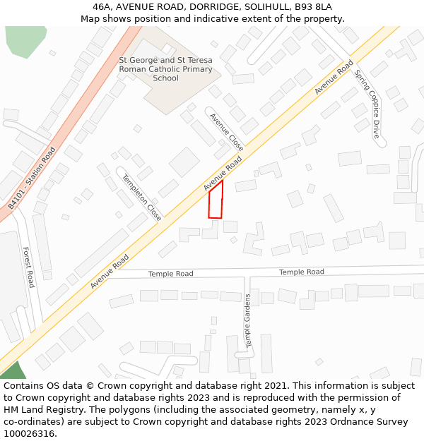 46A, AVENUE ROAD, DORRIDGE, SOLIHULL, B93 8LA: Location map and indicative extent of plot