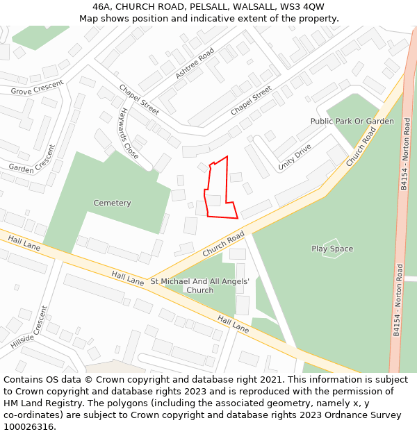 46A, CHURCH ROAD, PELSALL, WALSALL, WS3 4QW: Location map and indicative extent of plot