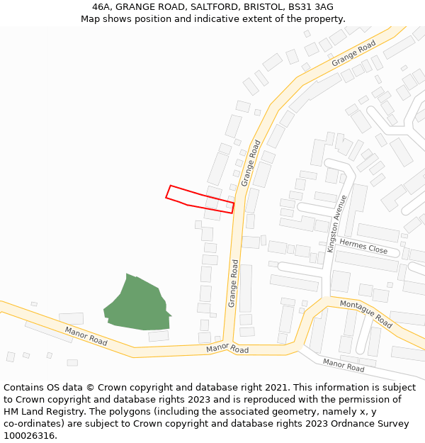 46A, GRANGE ROAD, SALTFORD, BRISTOL, BS31 3AG: Location map and indicative extent of plot