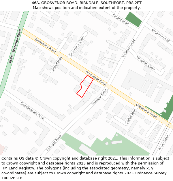 46A, GROSVENOR ROAD, BIRKDALE, SOUTHPORT, PR8 2ET: Location map and indicative extent of plot