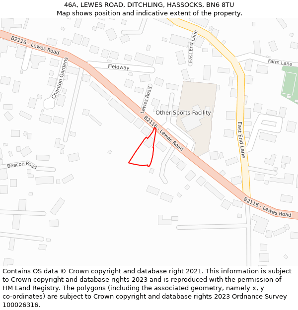 46A, LEWES ROAD, DITCHLING, HASSOCKS, BN6 8TU: Location map and indicative extent of plot