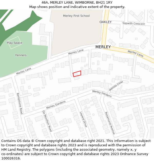 46A, MERLEY LANE, WIMBORNE, BH21 1RY: Location map and indicative extent of plot