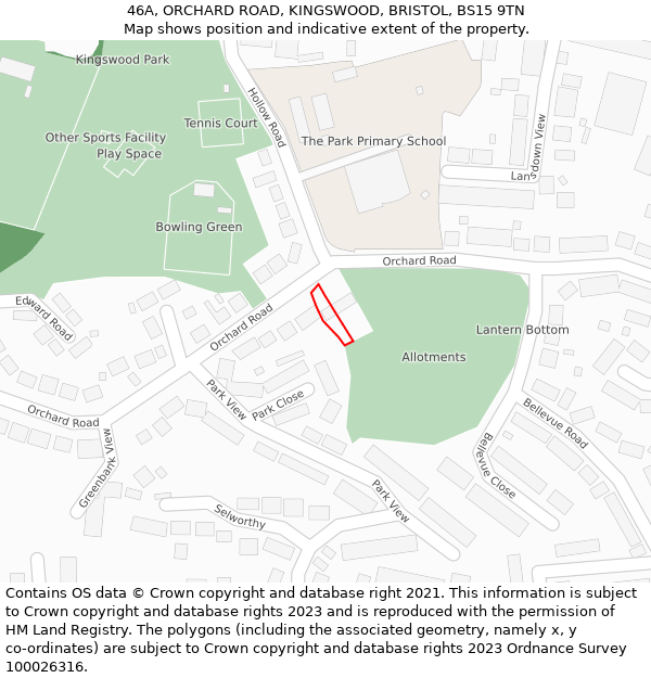 46A, ORCHARD ROAD, KINGSWOOD, BRISTOL, BS15 9TN: Location map and indicative extent of plot