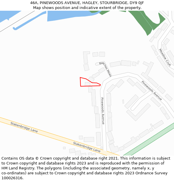 46A, PINEWOODS AVENUE, HAGLEY, STOURBRIDGE, DY9 0JF: Location map and indicative extent of plot