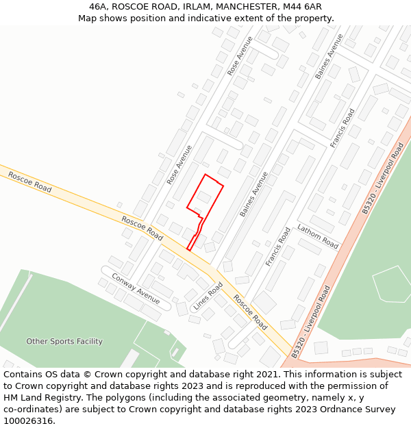 46A, ROSCOE ROAD, IRLAM, MANCHESTER, M44 6AR: Location map and indicative extent of plot