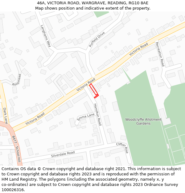 46A, VICTORIA ROAD, WARGRAVE, READING, RG10 8AE: Location map and indicative extent of plot