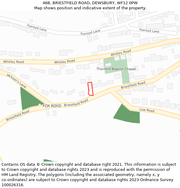 46B, BRIESTFIELD ROAD, DEWSBURY, WF12 0PW: Location map and indicative extent of plot