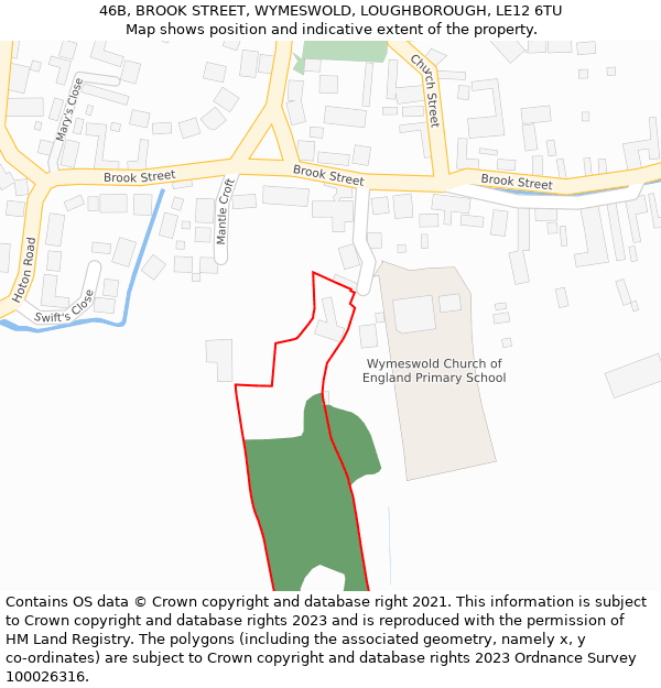 46B, BROOK STREET, WYMESWOLD, LOUGHBOROUGH, LE12 6TU: Location map and indicative extent of plot