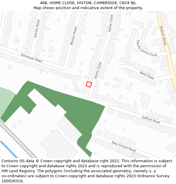 46B, HOME CLOSE, HISTON, CAMBRIDGE, CB24 9JL: Location map and indicative extent of plot