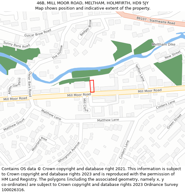 46B, MILL MOOR ROAD, MELTHAM, HOLMFIRTH, HD9 5JY: Location map and indicative extent of plot