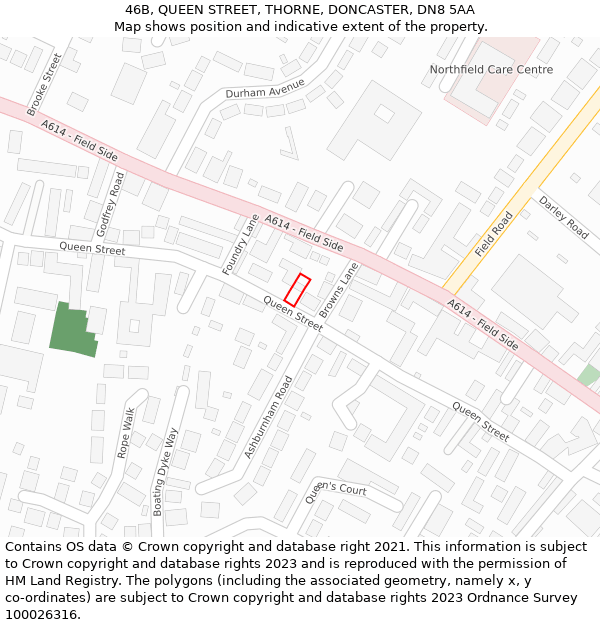 46B, QUEEN STREET, THORNE, DONCASTER, DN8 5AA: Location map and indicative extent of plot