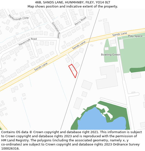 46B, SANDS LANE, HUNMANBY, FILEY, YO14 0LT: Location map and indicative extent of plot