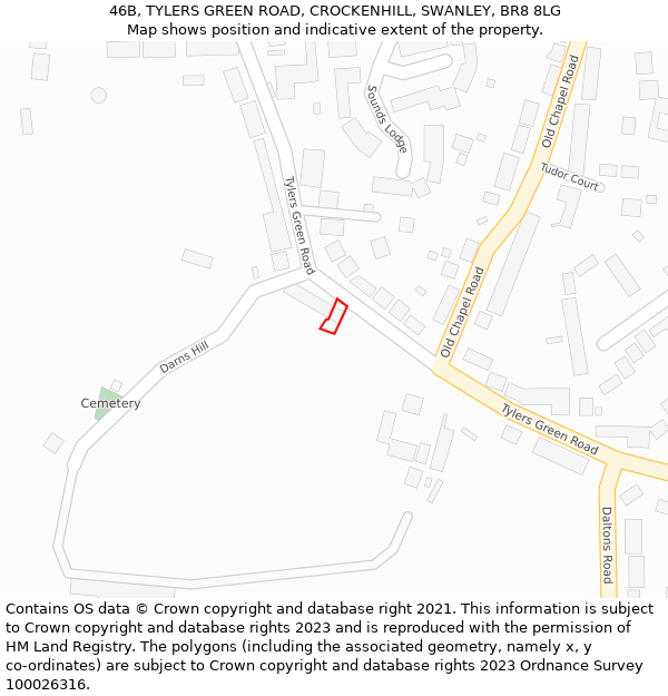 46B, TYLERS GREEN ROAD, CROCKENHILL, SWANLEY, BR8 8LG: Location map and indicative extent of plot