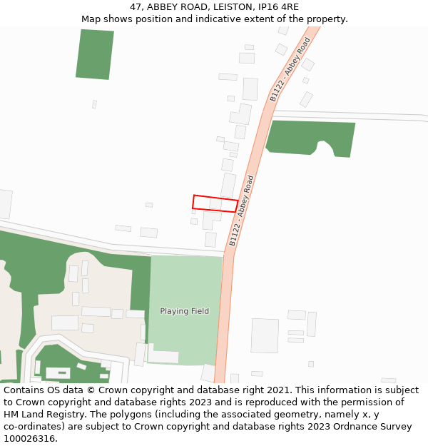 47, ABBEY ROAD, LEISTON, IP16 4RE: Location map and indicative extent of plot