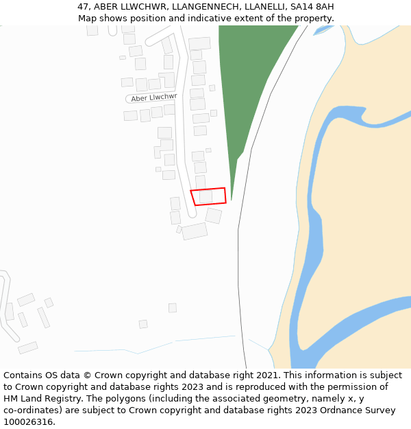 47, ABER LLWCHWR, LLANGENNECH, LLANELLI, SA14 8AH: Location map and indicative extent of plot
