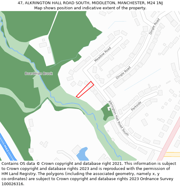 47, ALKRINGTON HALL ROAD SOUTH, MIDDLETON, MANCHESTER, M24 1NJ: Location map and indicative extent of plot