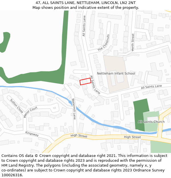 47, ALL SAINTS LANE, NETTLEHAM, LINCOLN, LN2 2NT: Location map and indicative extent of plot