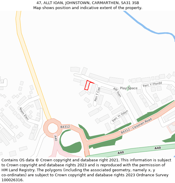 47, ALLT IOAN, JOHNSTOWN, CARMARTHEN, SA31 3SB: Location map and indicative extent of plot