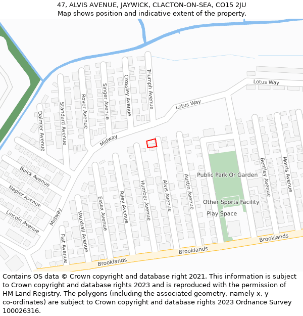 47, ALVIS AVENUE, JAYWICK, CLACTON-ON-SEA, CO15 2JU: Location map and indicative extent of plot