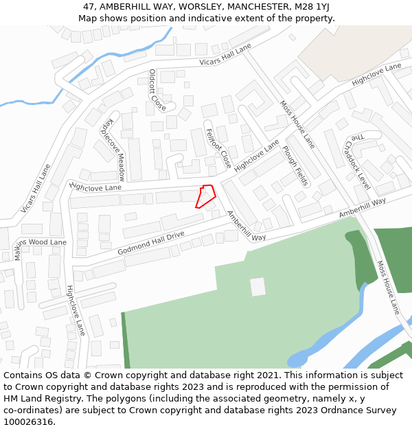 47, AMBERHILL WAY, WORSLEY, MANCHESTER, M28 1YJ: Location map and indicative extent of plot