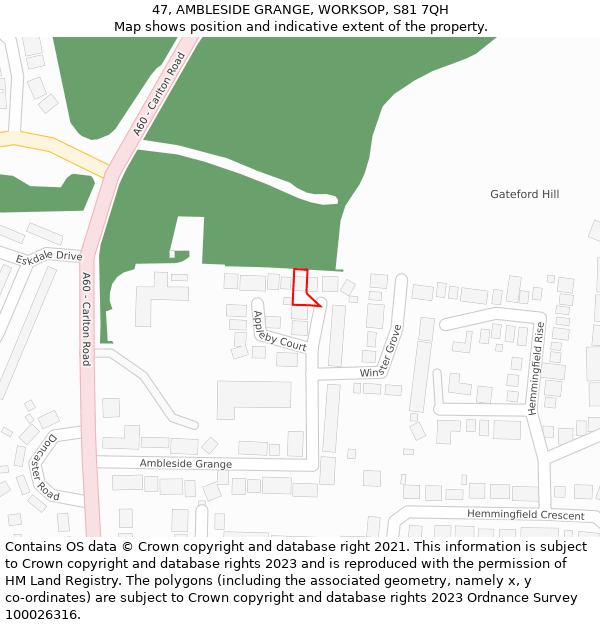 47, AMBLESIDE GRANGE, WORKSOP, S81 7QH: Location map and indicative extent of plot