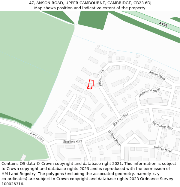 47, ANSON ROAD, UPPER CAMBOURNE, CAMBRIDGE, CB23 6DJ: Location map and indicative extent of plot