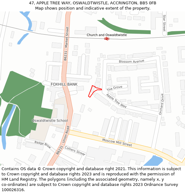 47, APPLE TREE WAY, OSWALDTWISTLE, ACCRINGTON, BB5 0FB: Location map and indicative extent of plot