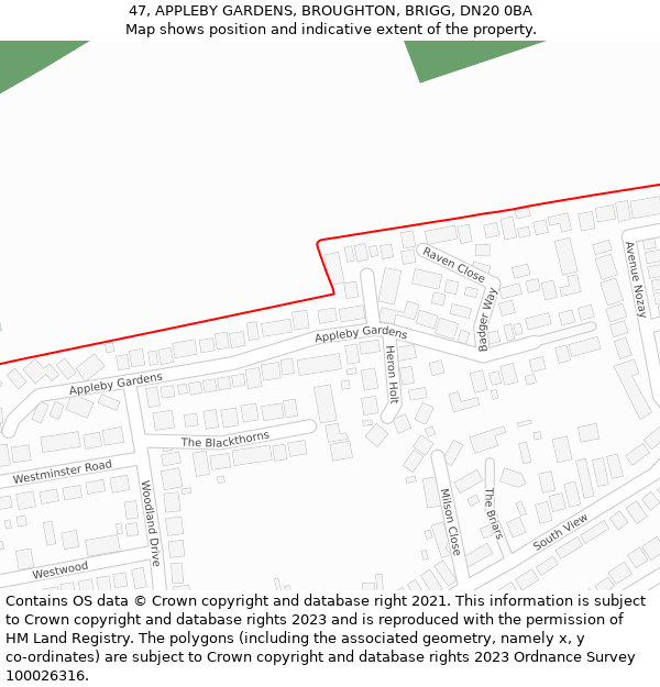 47, APPLEBY GARDENS, BROUGHTON, BRIGG, DN20 0BA: Location map and indicative extent of plot