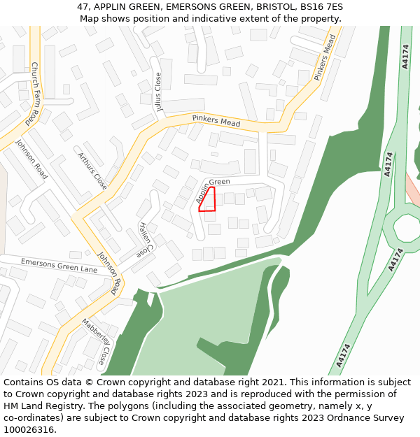 47, APPLIN GREEN, EMERSONS GREEN, BRISTOL, BS16 7ES: Location map and indicative extent of plot