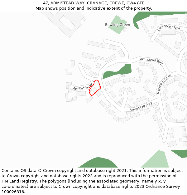 47, ARMISTEAD WAY, CRANAGE, CREWE, CW4 8FE: Location map and indicative extent of plot