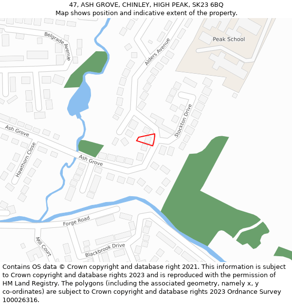 47, ASH GROVE, CHINLEY, HIGH PEAK, SK23 6BQ: Location map and indicative extent of plot