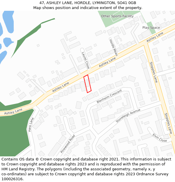 47, ASHLEY LANE, HORDLE, LYMINGTON, SO41 0GB: Location map and indicative extent of plot