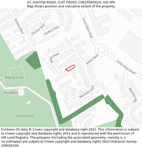 47, ASHTON ROAD, CLAY CROSS, CHESTERFIELD, S45 9FA: Location map and indicative extent of plot