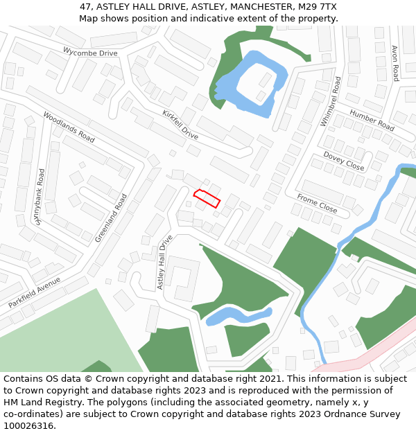 47, ASTLEY HALL DRIVE, ASTLEY, MANCHESTER, M29 7TX: Location map and indicative extent of plot