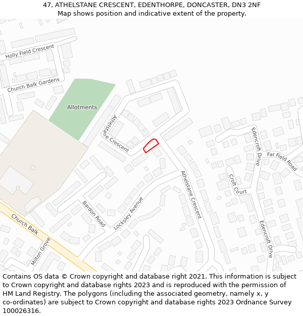 47, ATHELSTANE CRESCENT, EDENTHORPE, DONCASTER, DN3 2NF: Location map and indicative extent of plot